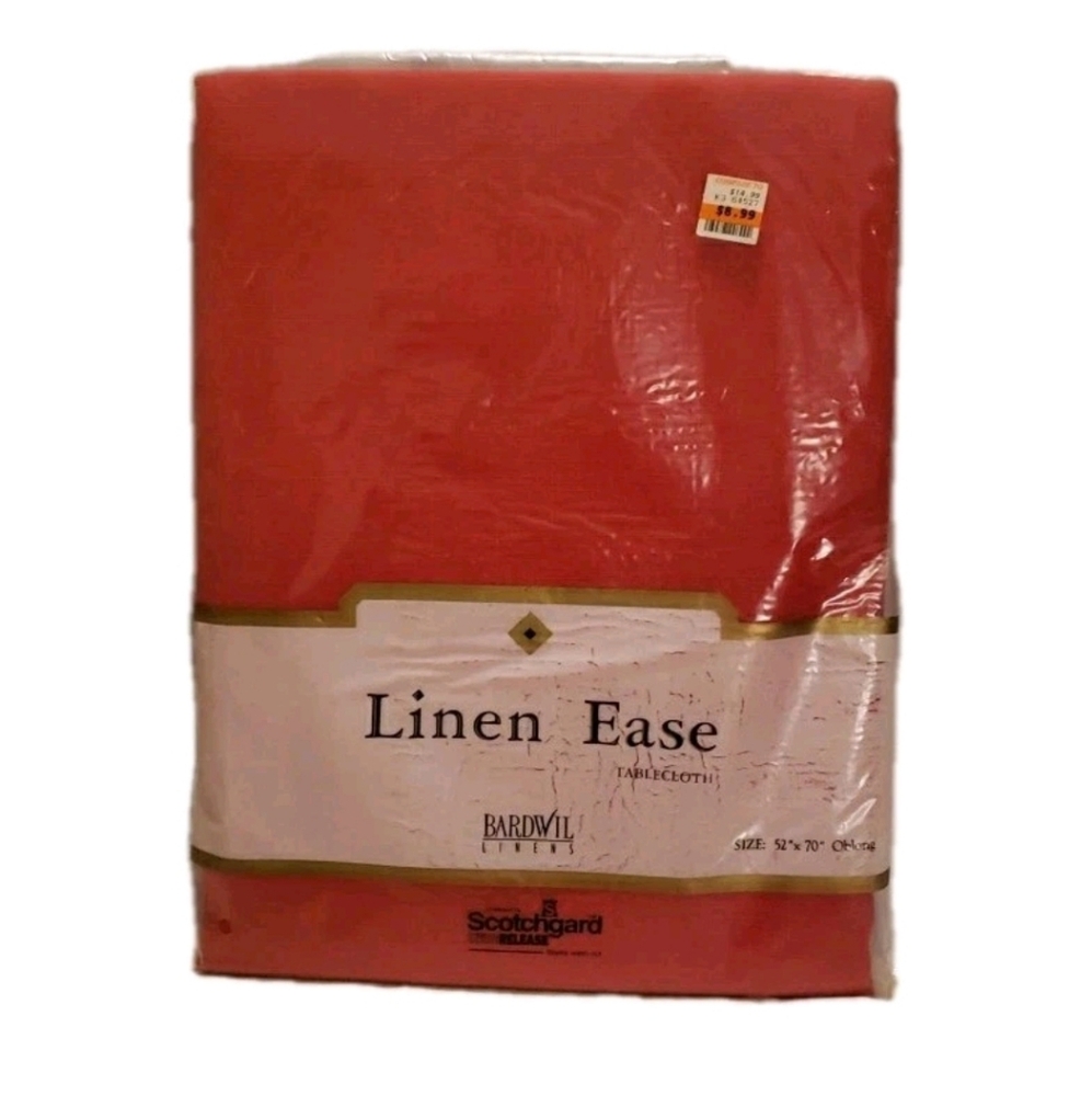 Vtg Bardwil Linen Ease Red Tablecloth 52"×70" Oblong Textured Scotchgard Release